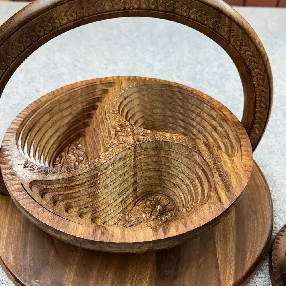 Folding Collapsible Wooden Baskets Trivet Paisley Floral Handmade 12